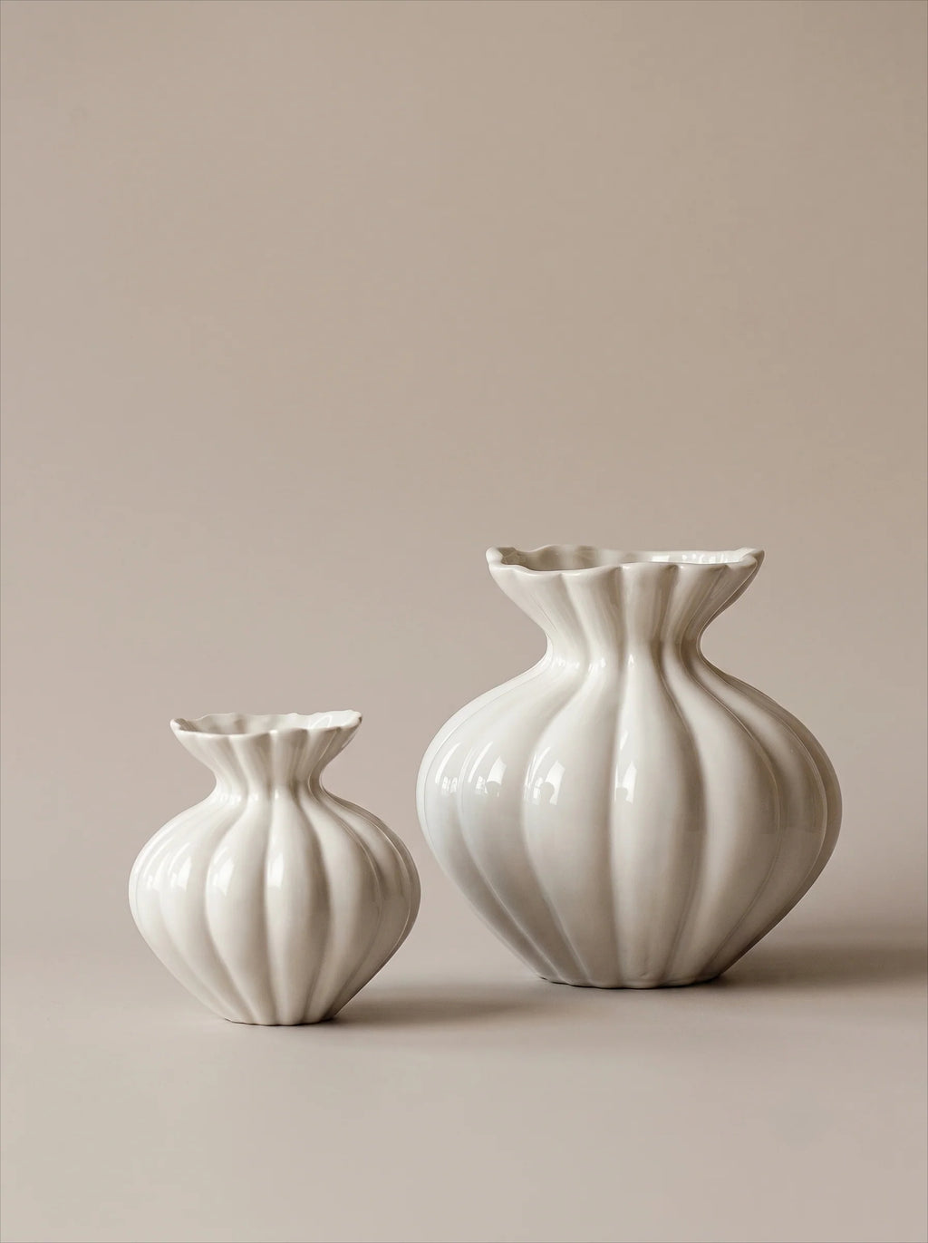 Elegant French Cream Fluted Ceramic Vase