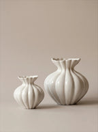 Elegant French Cream Fluted Ceramic Vase