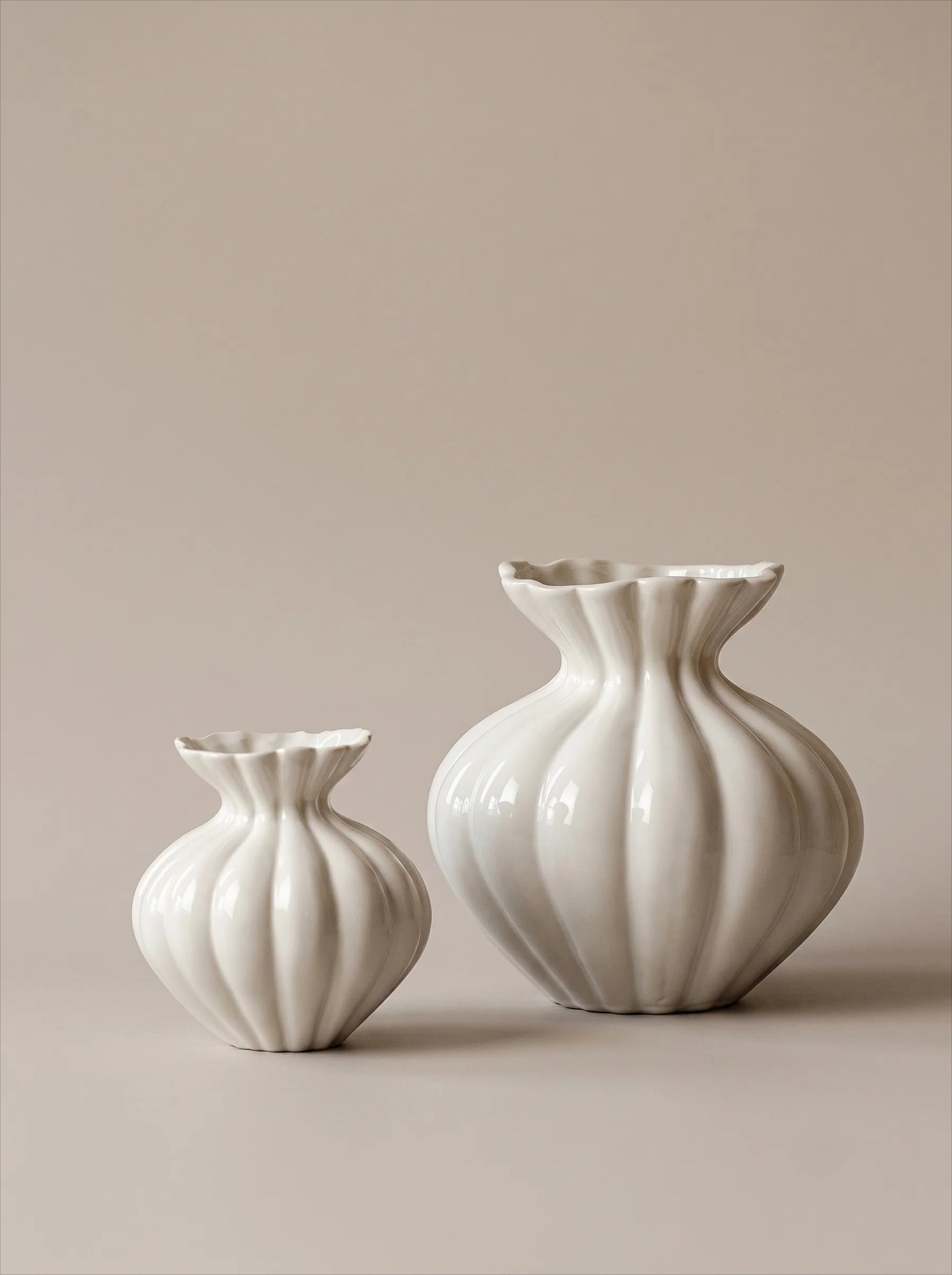 Elegant French Cream Fluted Ceramic Vase