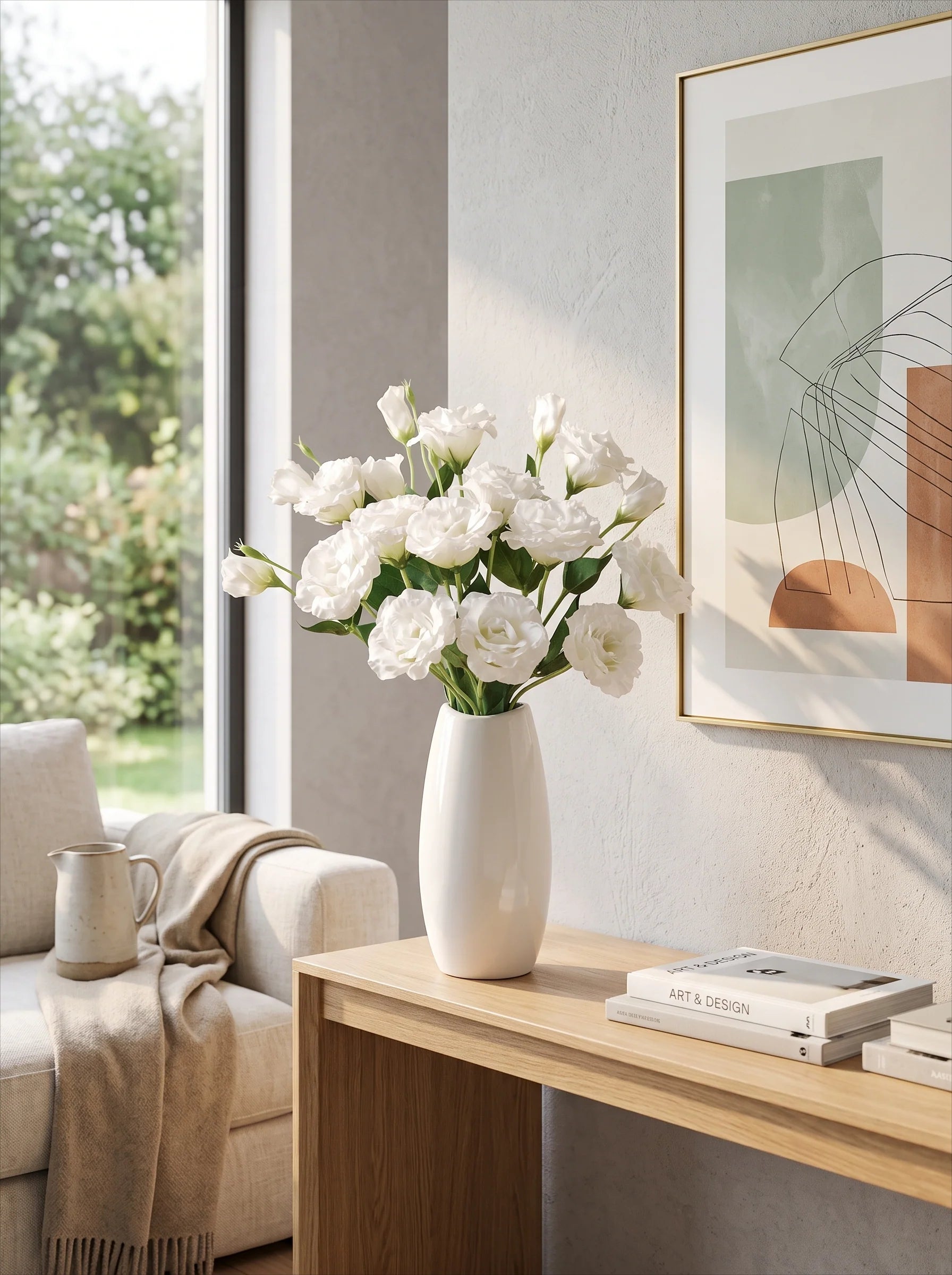 Elegant White Lisianthus Faux Floral Arrangement