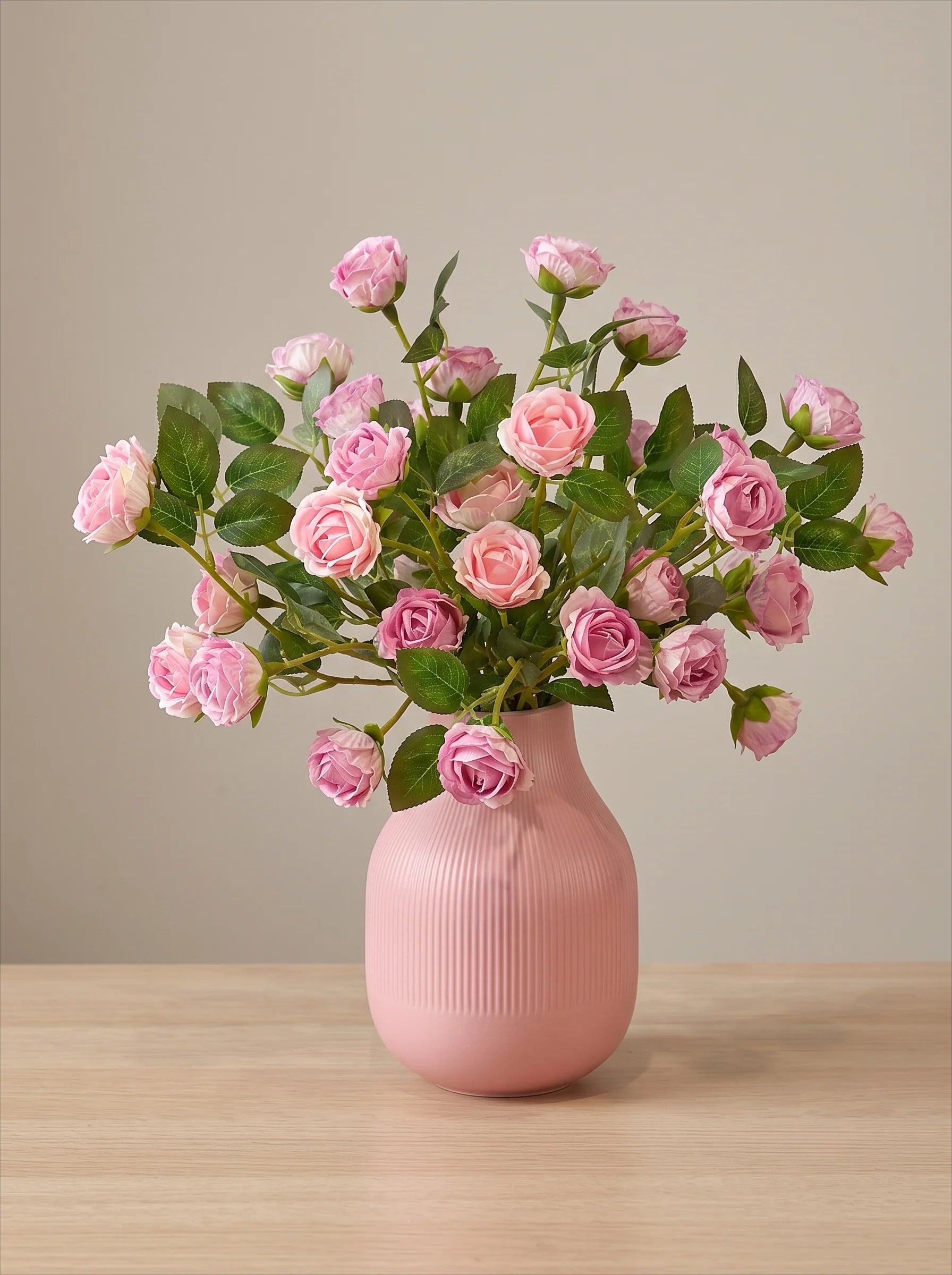 Blush Bubble Rose Cluster Faux Floral Arrangement