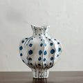 Elegant Sculptural Blue Polka-Dot Ceramic Vase