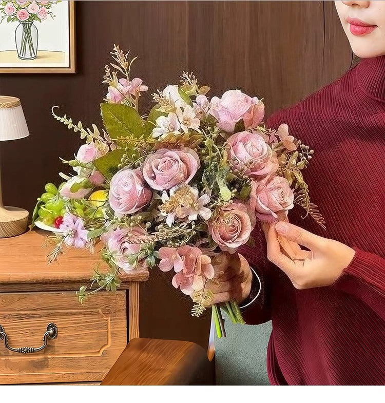 Romantic Rosette Cluster Faux Floral Arrangement