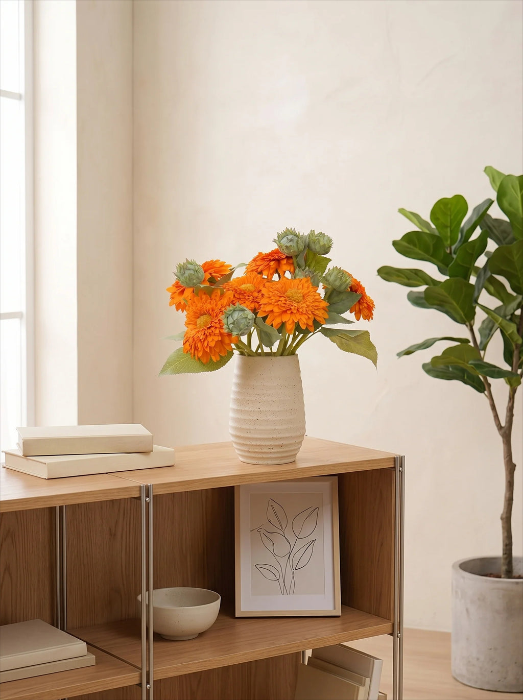 Vintage Fluffy Sunflower Faux Floral Arrangement
