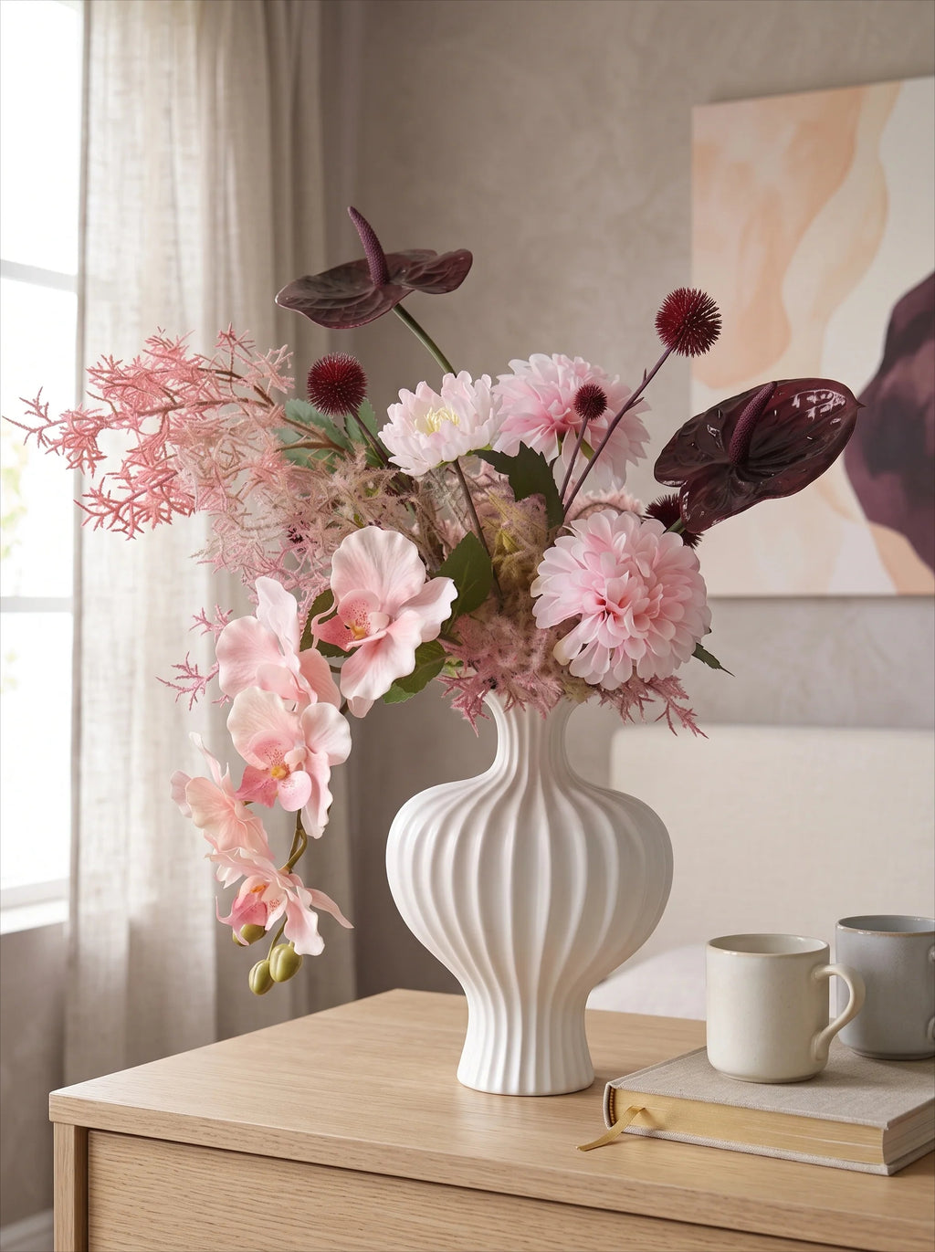 Misty Blush Wabi-Sabi Vase Faux Floral Arrangement