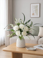 Pure Elegant White Rose & Lily of the Valley Artificial Floral Arrangement