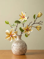 Vintage Yellow Magnolia Faux Floral Arrangement with Vase