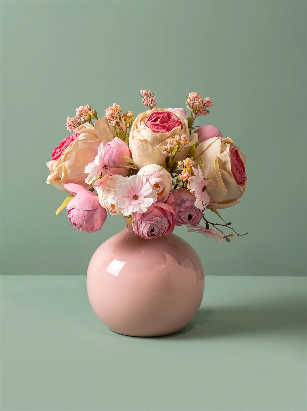 Faux Blush Arrangement - Pink & Cream (Vase Included)