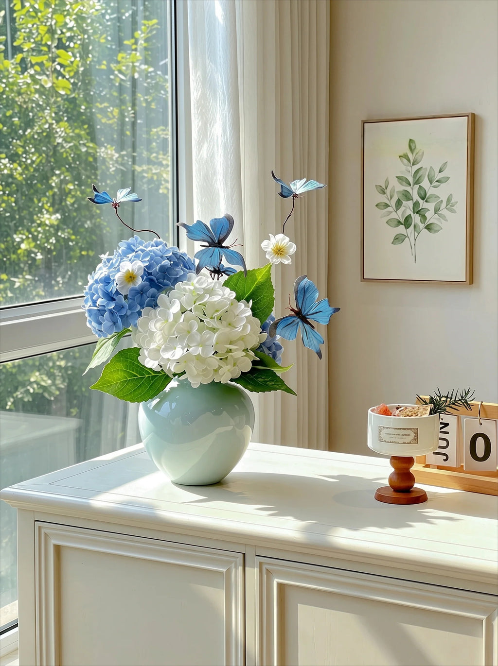 Dreamy Blue Butterfly Hydrangea Artificial Floral Arrangement