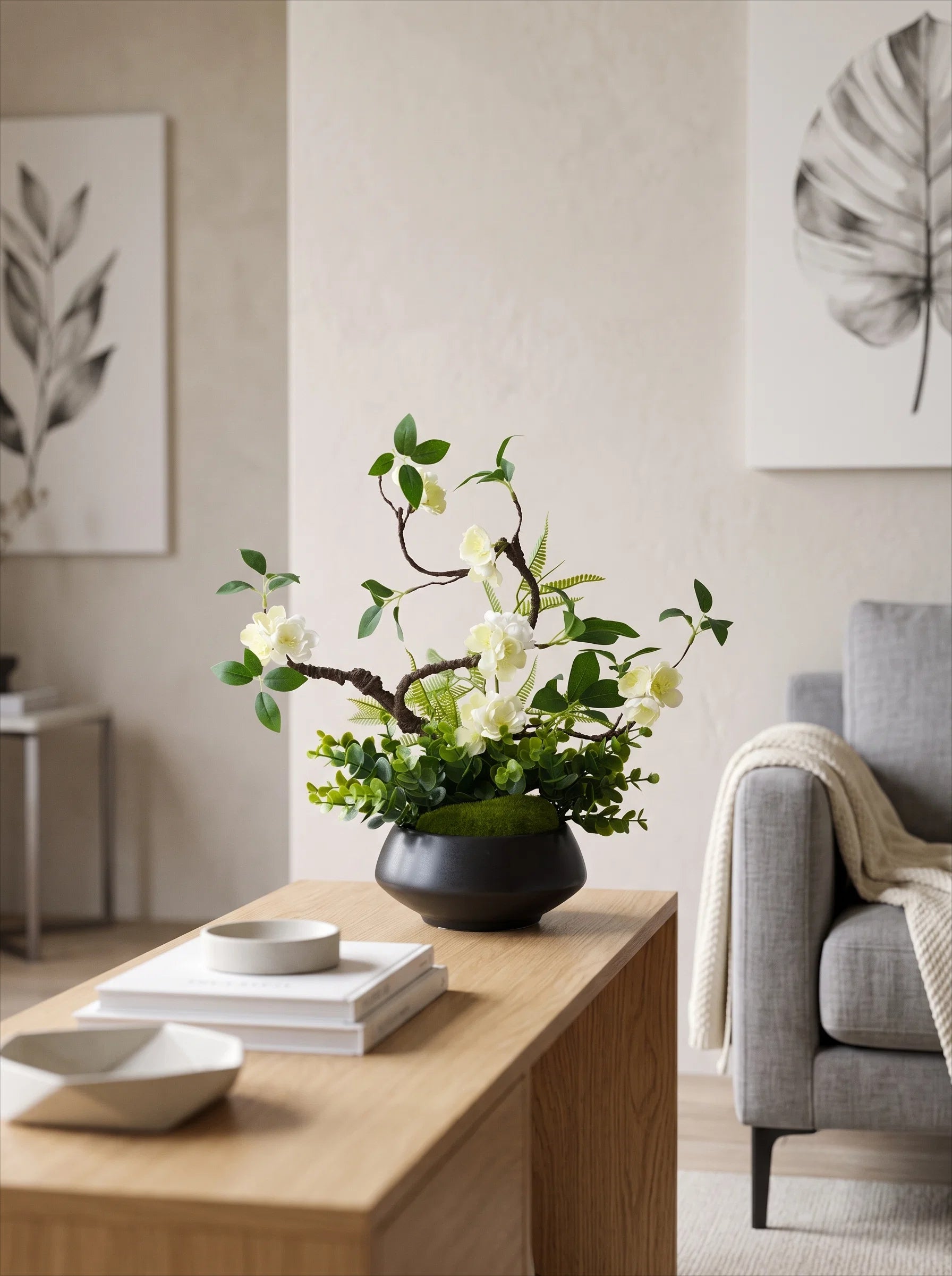 Luxury Zen Asian-Inspired Plum Blossom Artificial Floral Arrangement