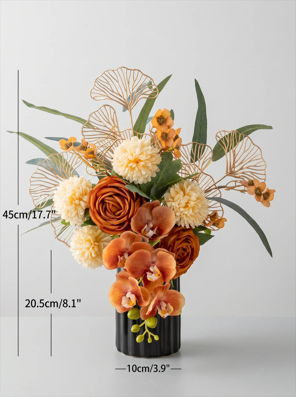 Luxury Mid-Century Amber Orchid Artificial Floral Arrangement