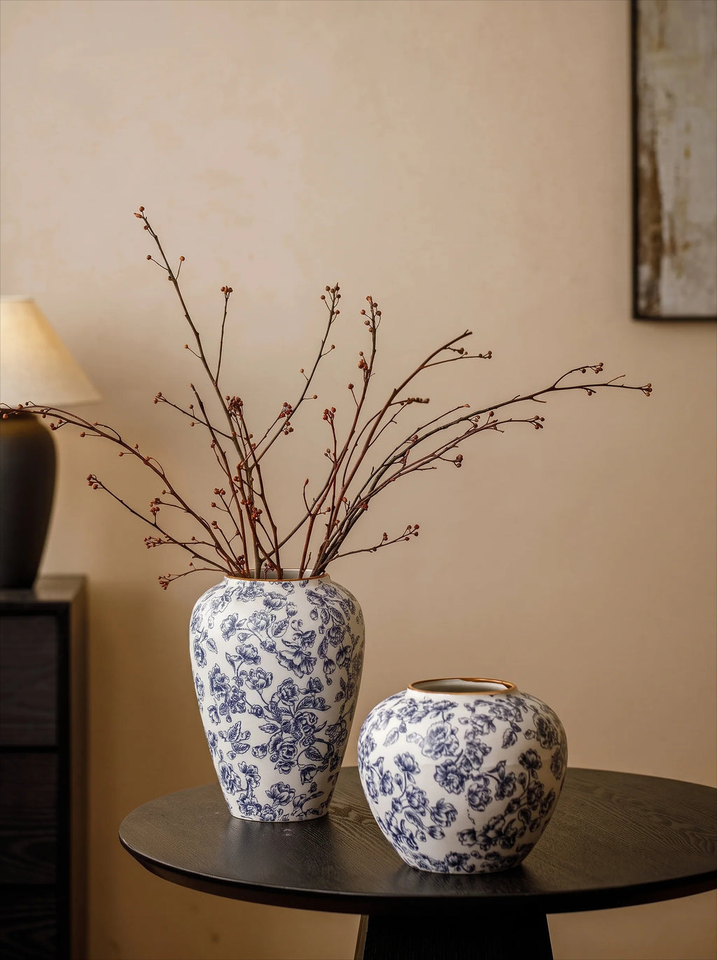 Classic Chinoiserie Blue Floral Ceramic Vase