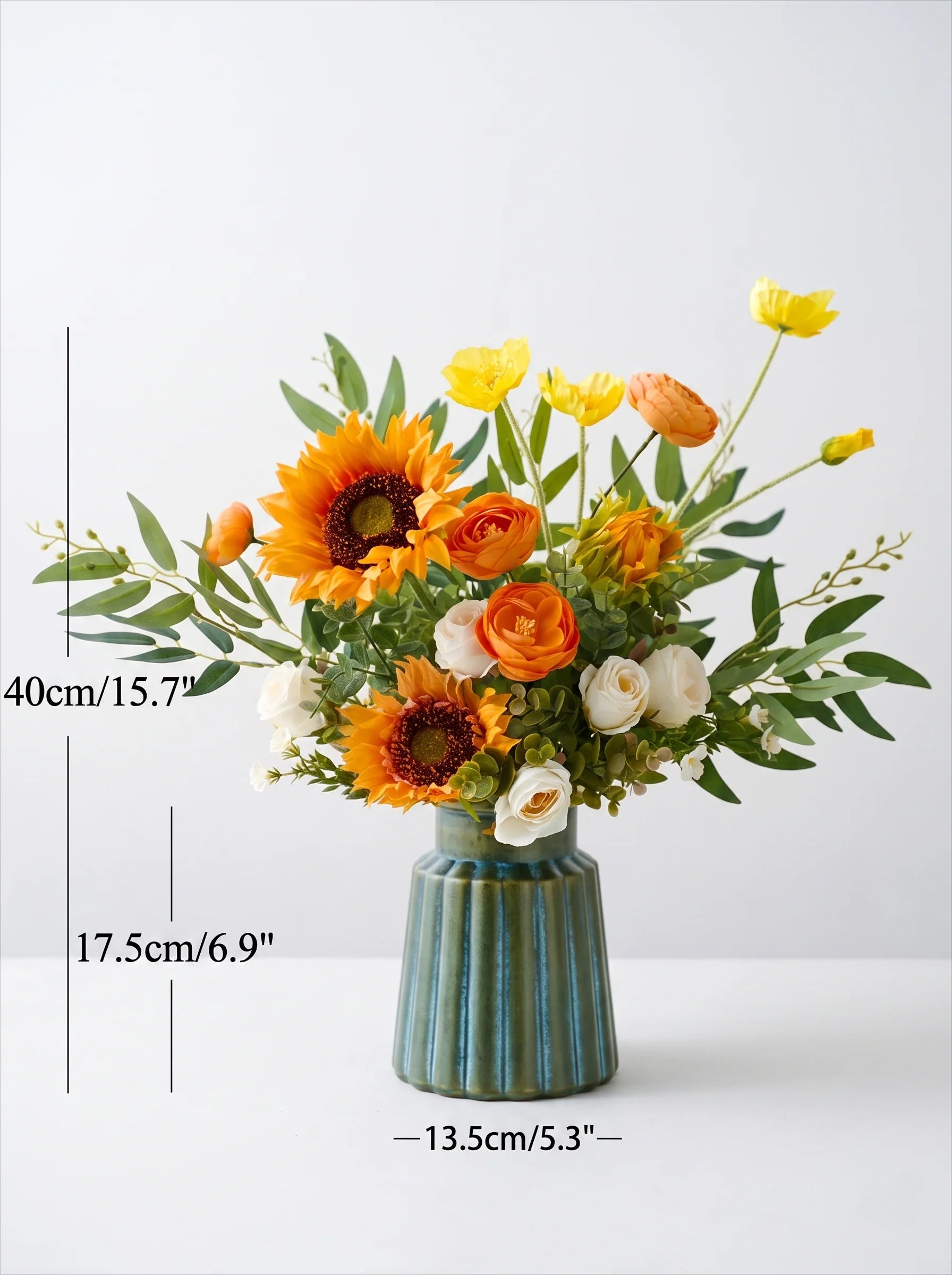 Golden Sunshine Sunflower & Ranunculus Artificial Floral Arrangement