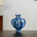 Artisan Sculptural Lapis-Blue Speckled Ceramic Vase