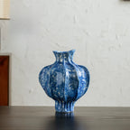 Artisan Sculptural Lapis-Blue Speckled Ceramic Vase
