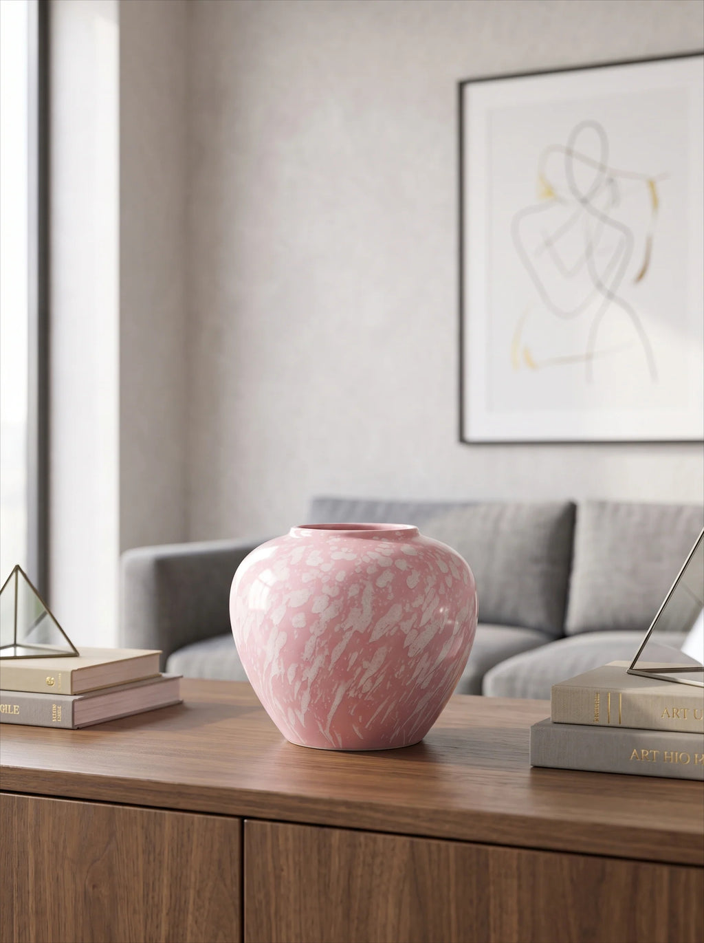 Artisan Soft-Pink Splashed Glaze Porcelain Vase