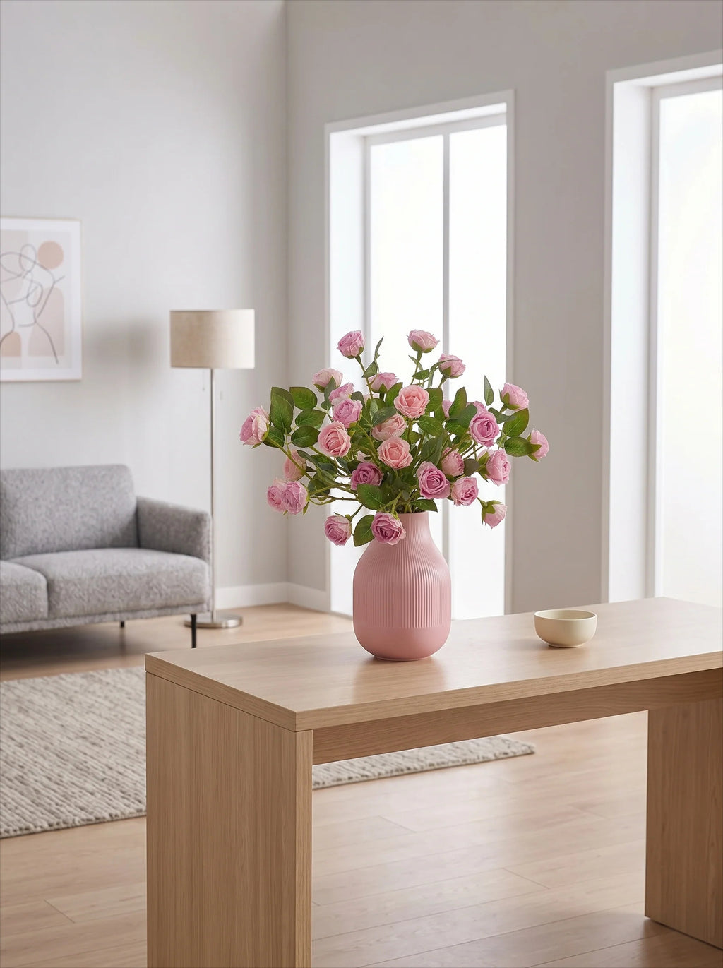 Blush Bubble Rose Cluster Faux Floral Arrangement