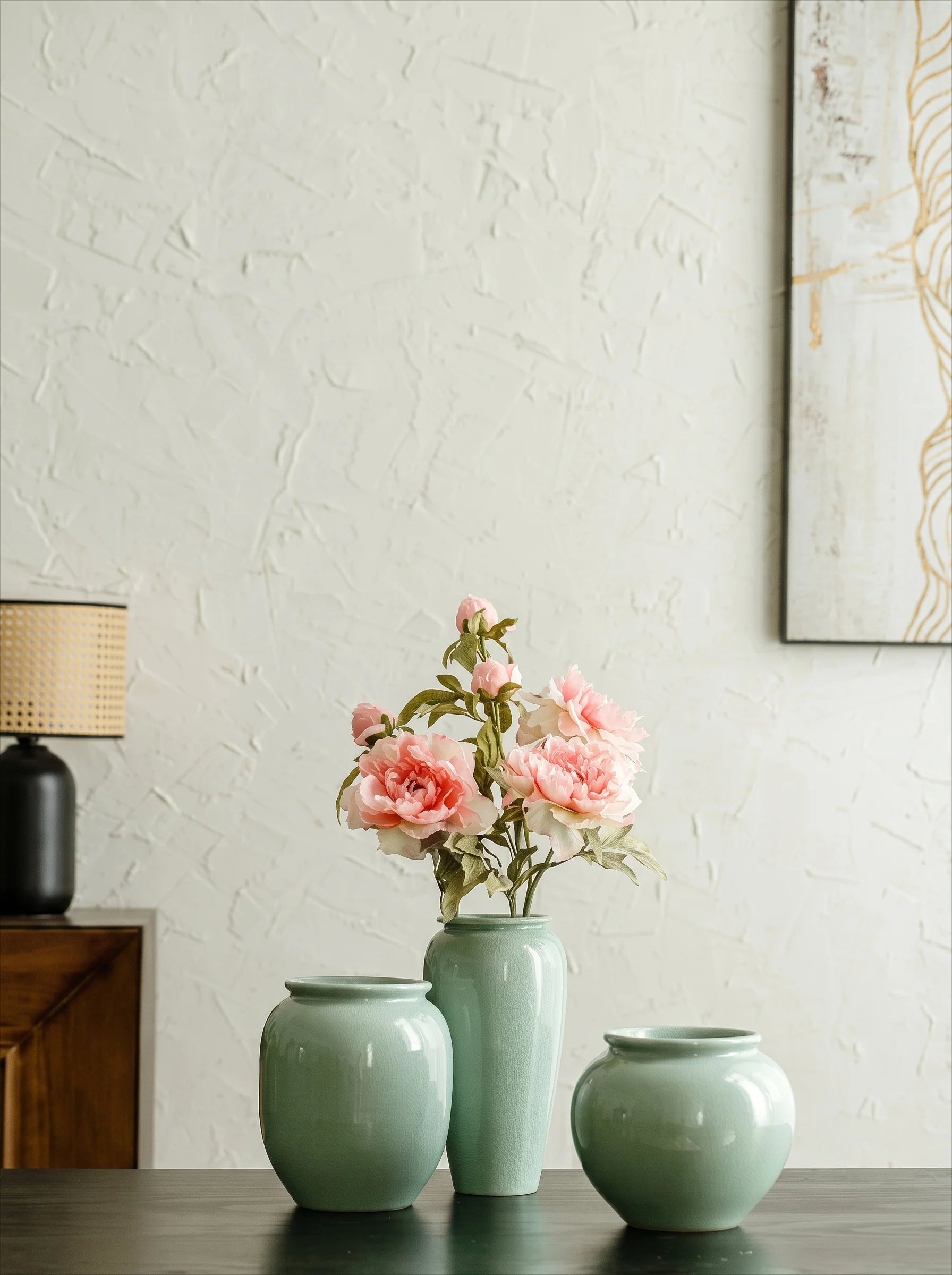 Artisan Sage Green Crackle Ceramic Vase