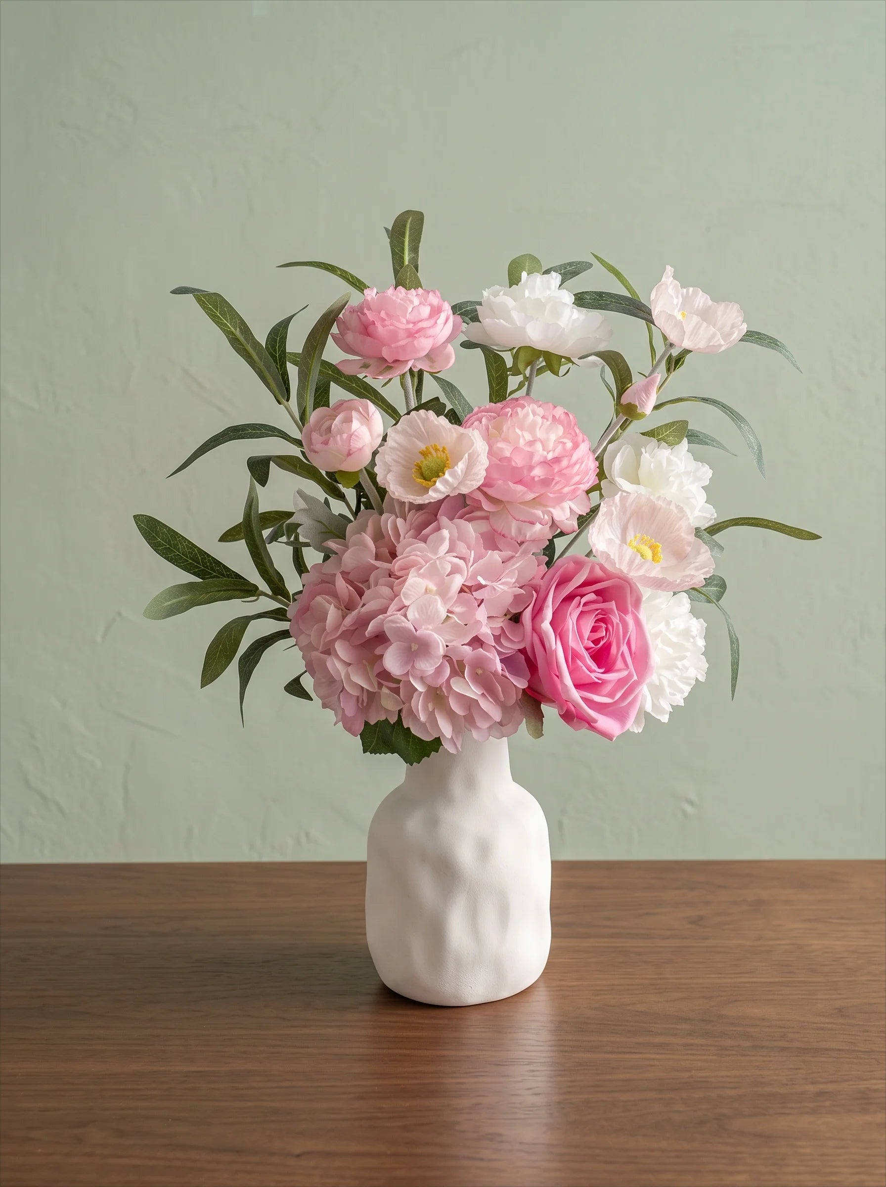 Blush Woodland Rose & Hydrangea Faux Floral Arrangement