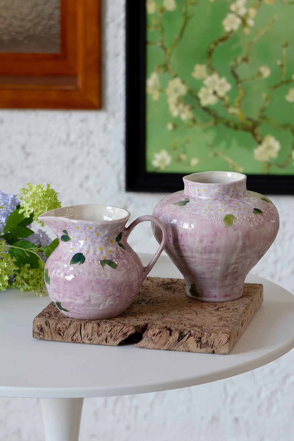 Hand-painted Blush Lilac Hydrangea Ceramic Vase