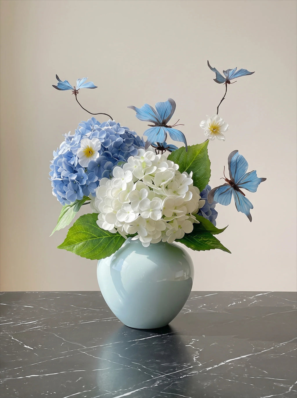 Dreamy Blue Butterfly Hydrangea Artificial Floral Arrangement