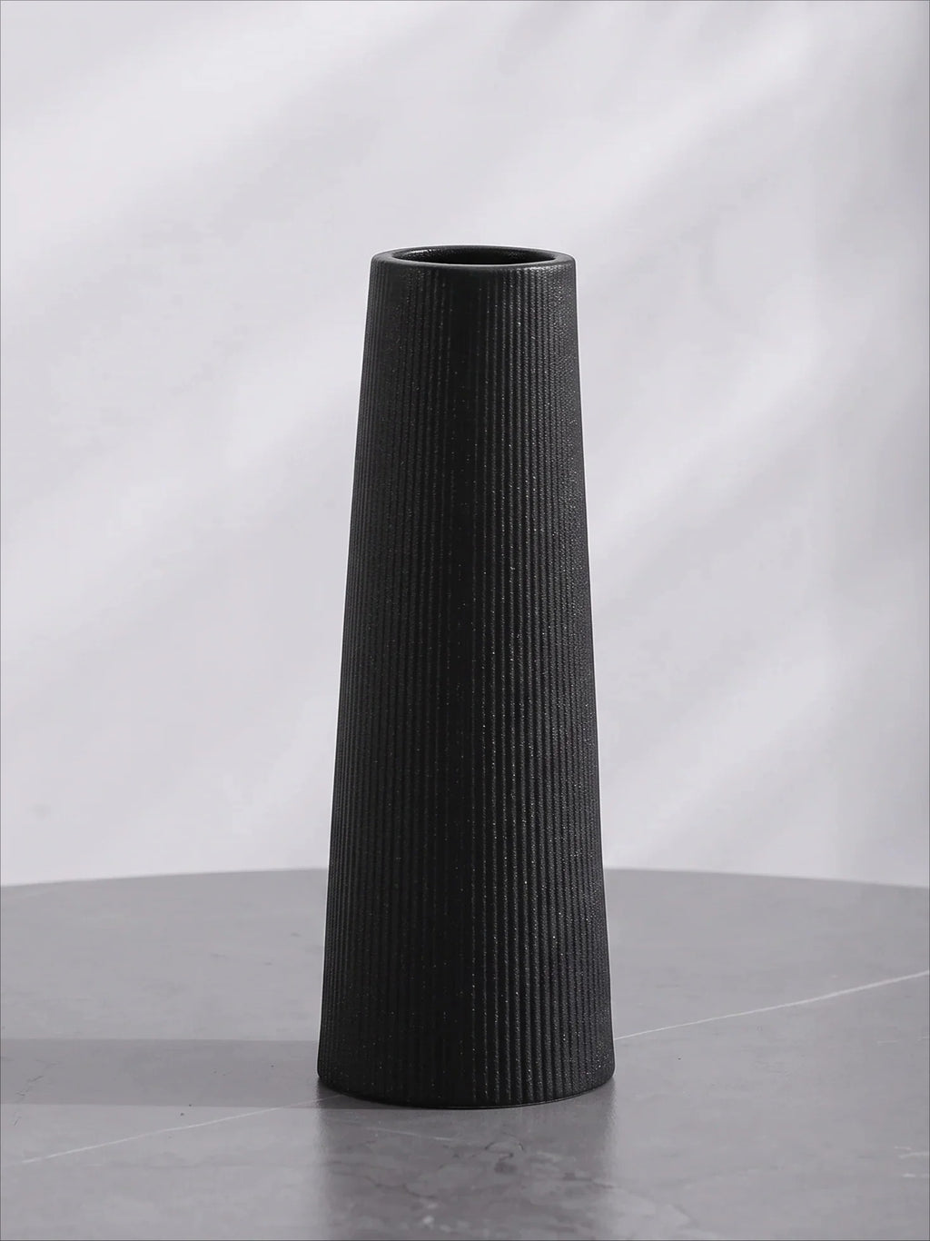 Textured Black Tapered Ceramic Vase