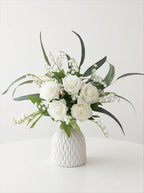 Pure Elegant White Rose & Lily of the Valley Artificial Floral Arrangement