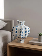 Elegant Sculptural Blue Polka-Dot Ceramic Vase