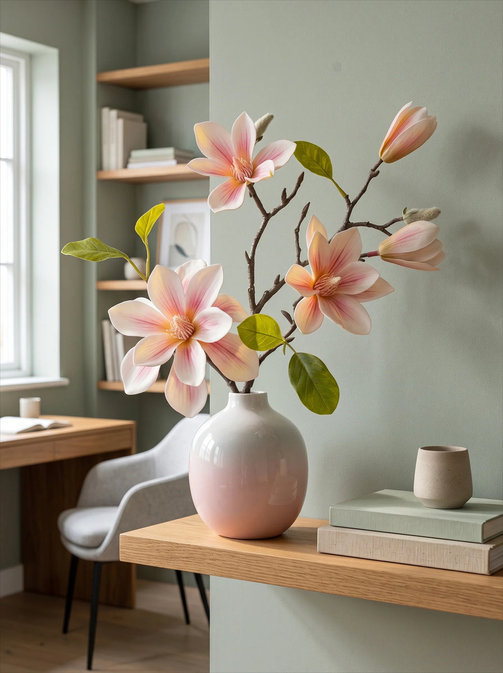 Arrangement floral artificiel Magnolia Jaune Vintage avec Vase