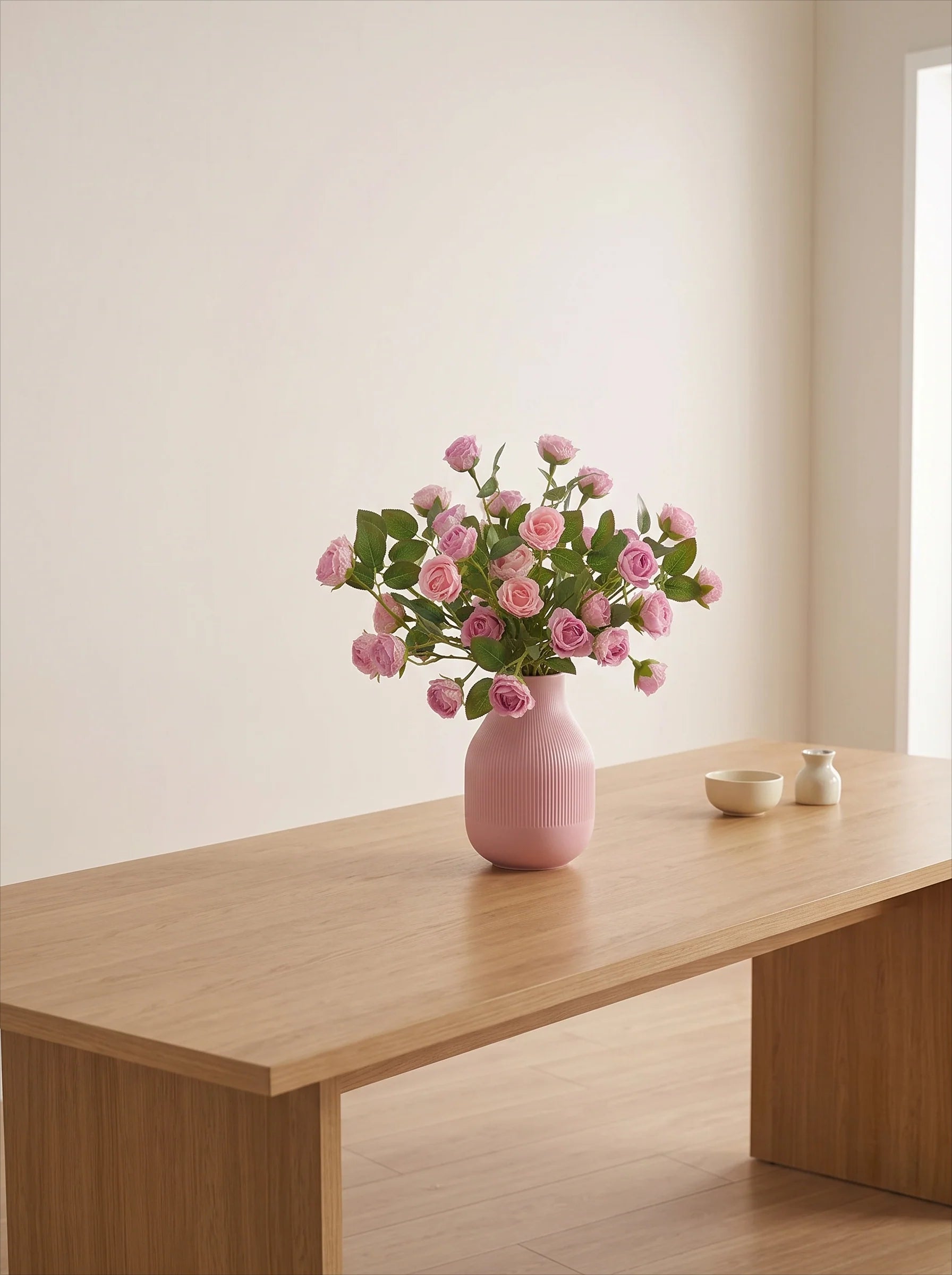 Blush Bubble Rose Cluster Faux Floral Arrangement