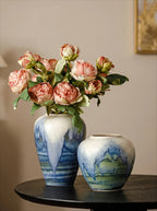 Artisan Blue Reactive Glaze Ceramic Vase