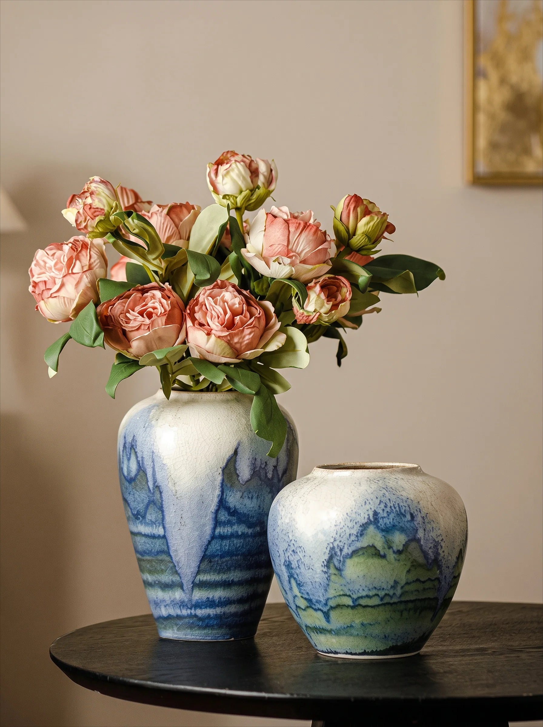Artisan Blue Reactive Glaze Ceramic Vase