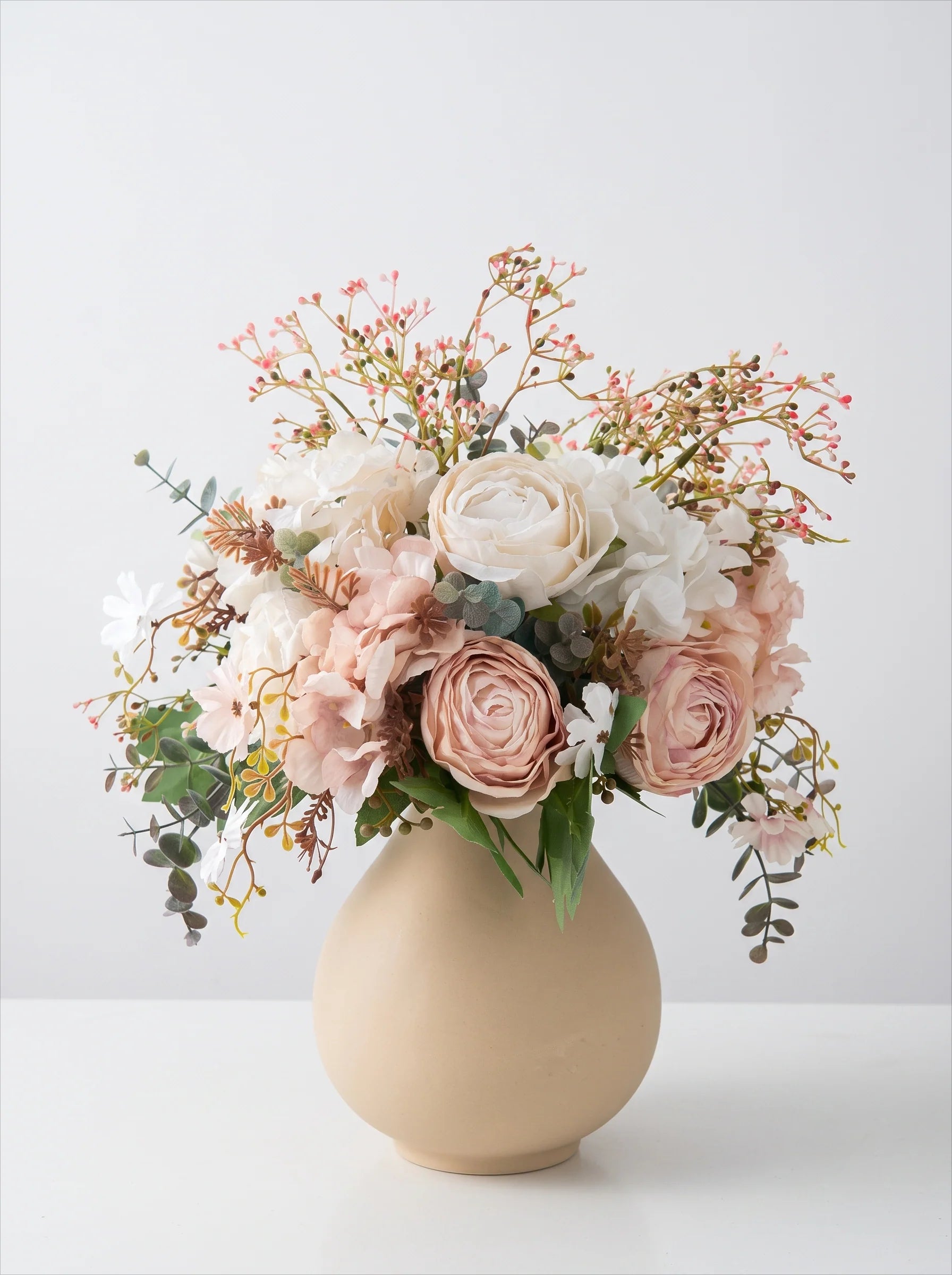 Luxury Vintage Blush Ranunculus & Rose Artificial Floral Arrangement