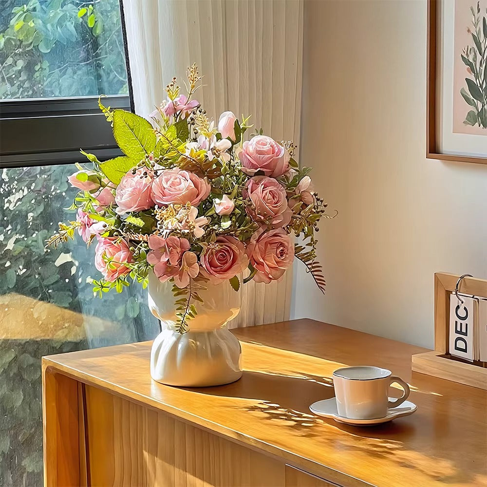 Romantic Rosette Cluster Faux Floral Arrangement