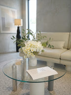 Eucalyptus & White Hydrangea Faux Floral Arrangement