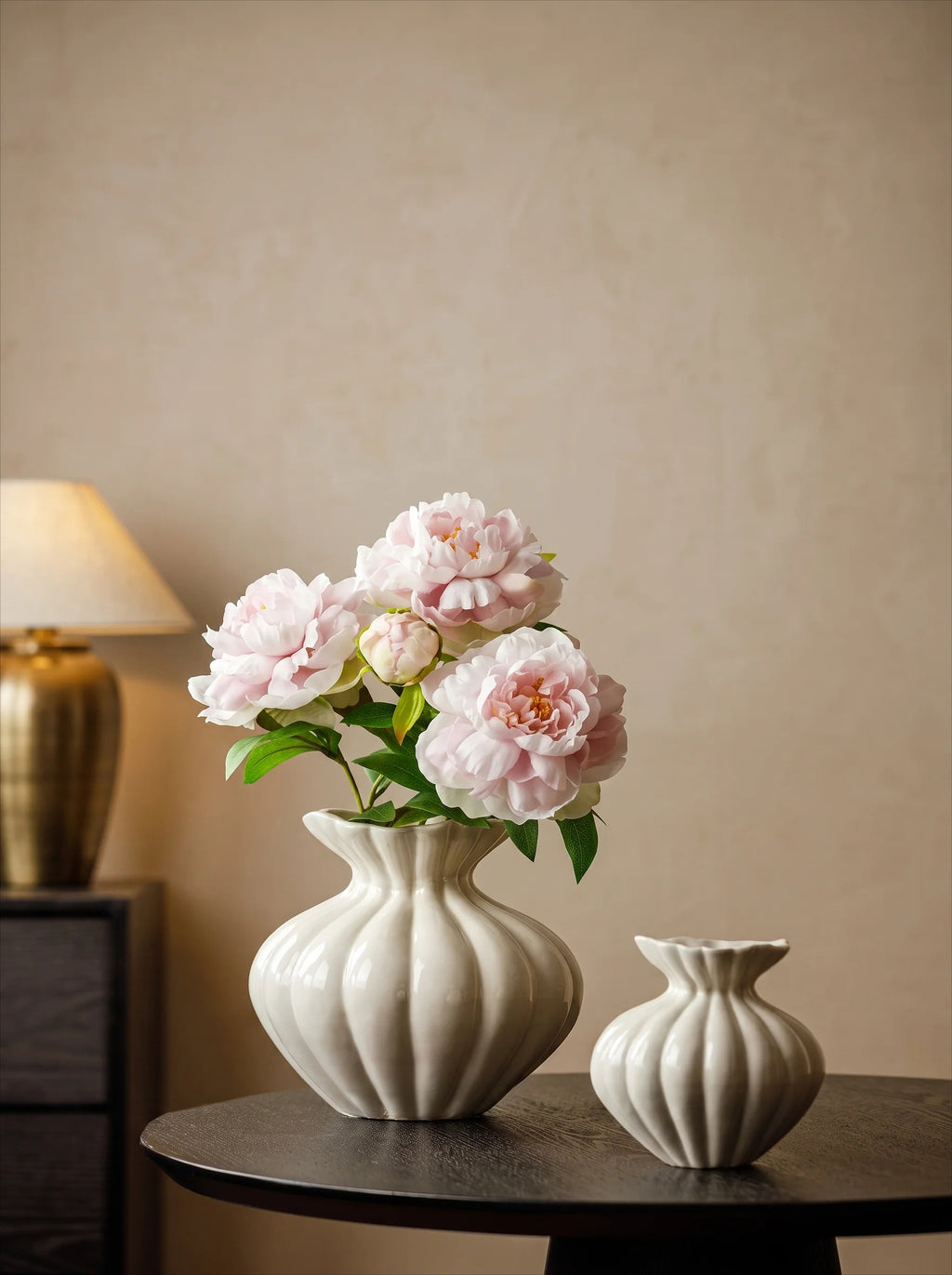 Elegant French Cream Fluted Ceramic Vase