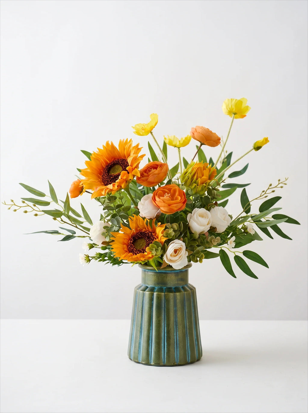 Golden Sunshine Sunflower & Ranunculus Artificial Floral Arrangement