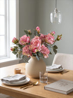 Künstliches Blumenarrangement - Pinke Rose & Grünpflanzen (4 Stiele)