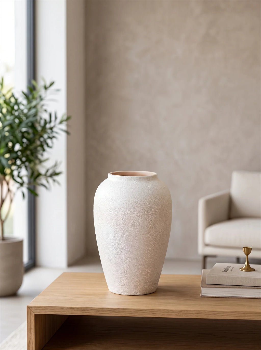 Modern Minimalist Textured Off-White Ceramic Vase