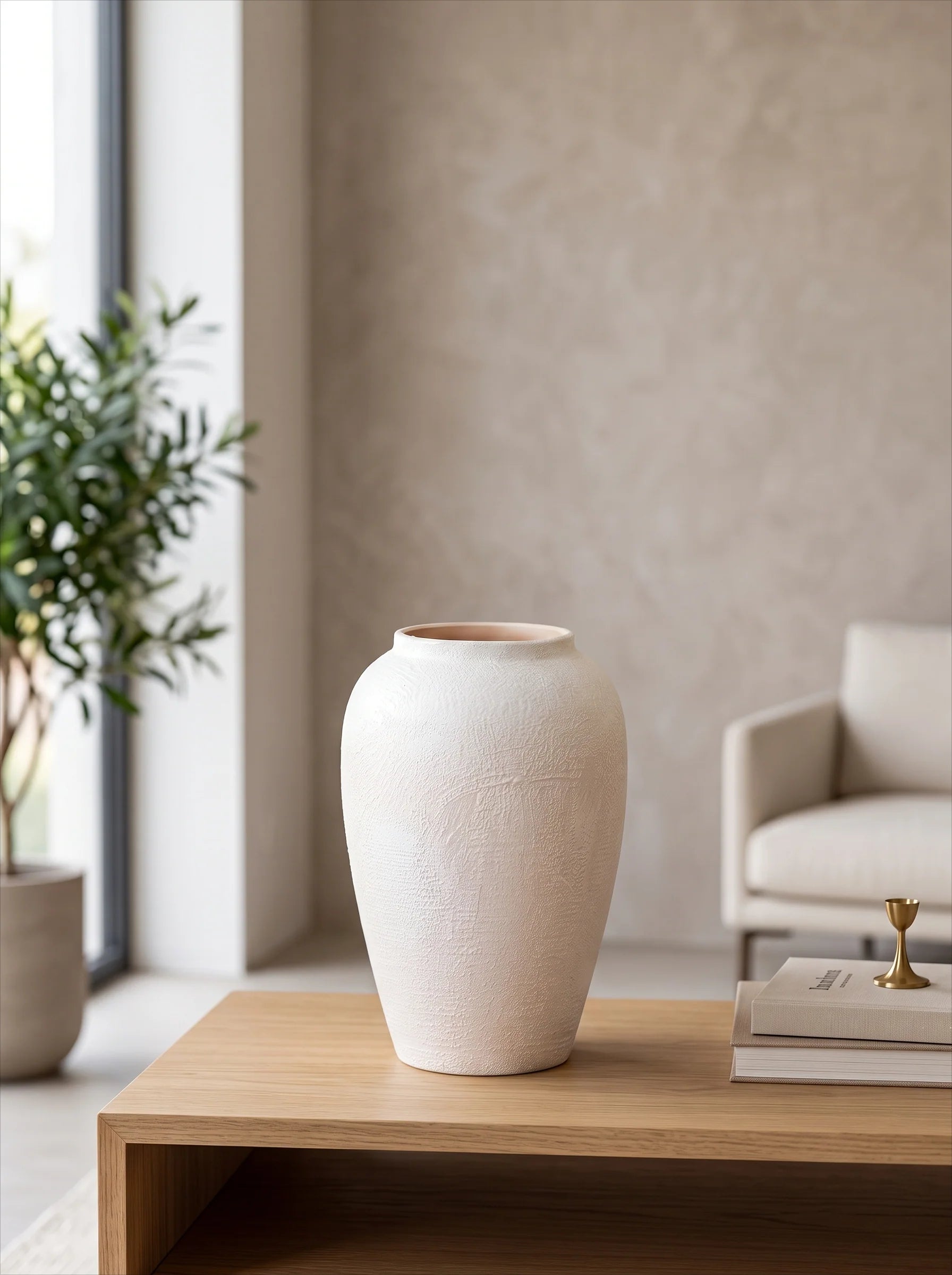 Modern Minimalist Textured Off-White Ceramic Vase