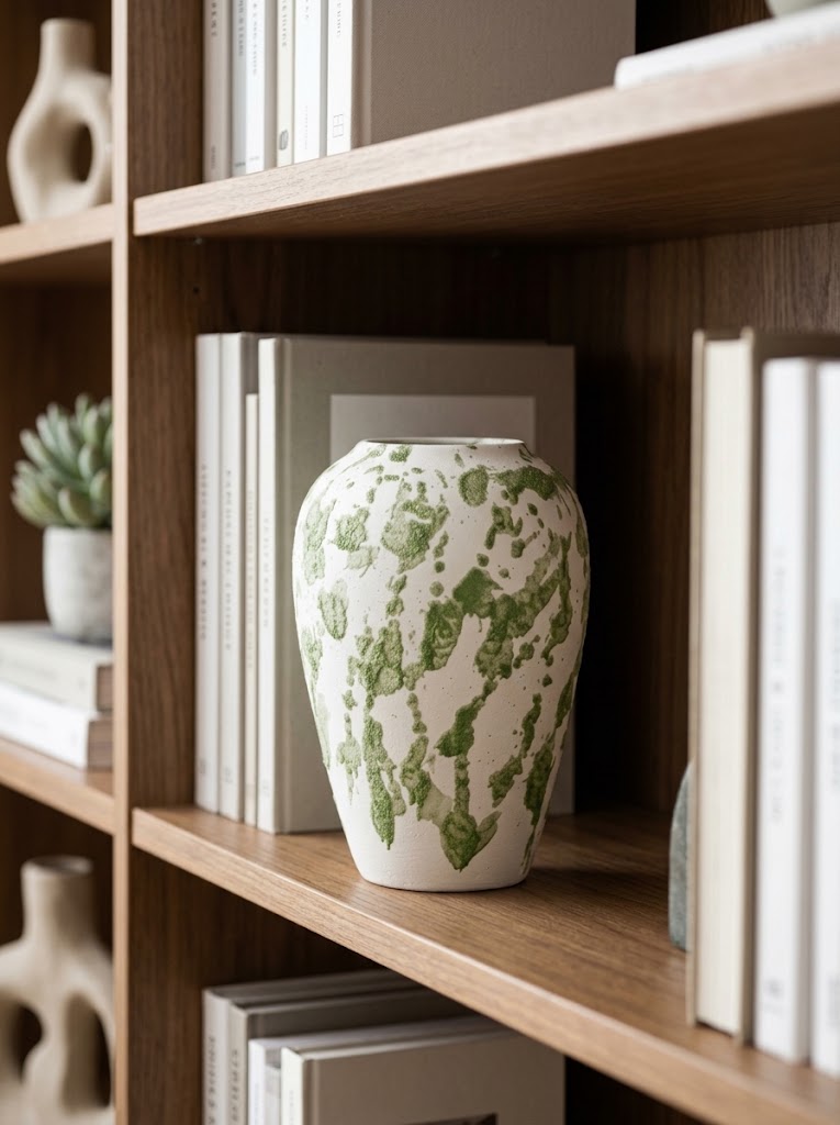 Artisanal Green Splatter White Vase