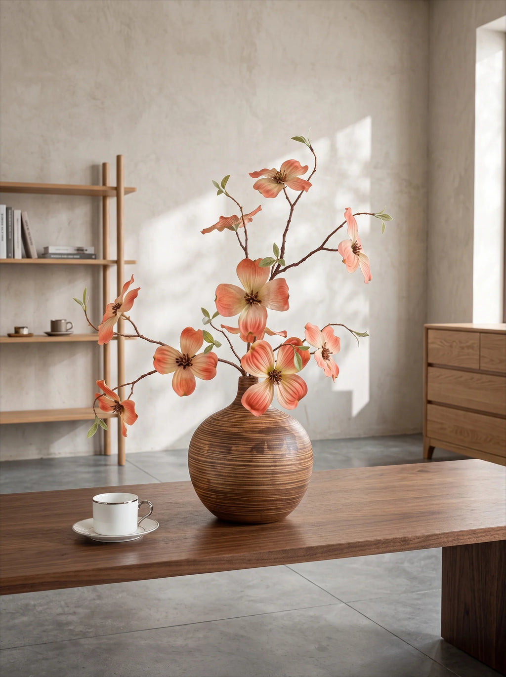 Elegant Coral Dogwood Blossom Artificial Floral Arrangement