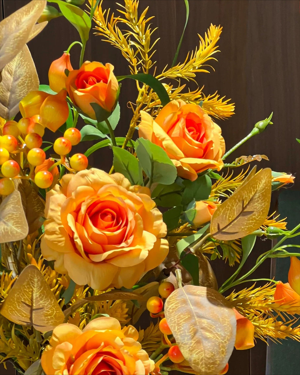Arrangement floral artificiel Rose Ambre d’Automne Vintage et Baies