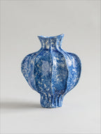 Artisan Sculptural Lapis-Blue Speckled Ceramic Vase