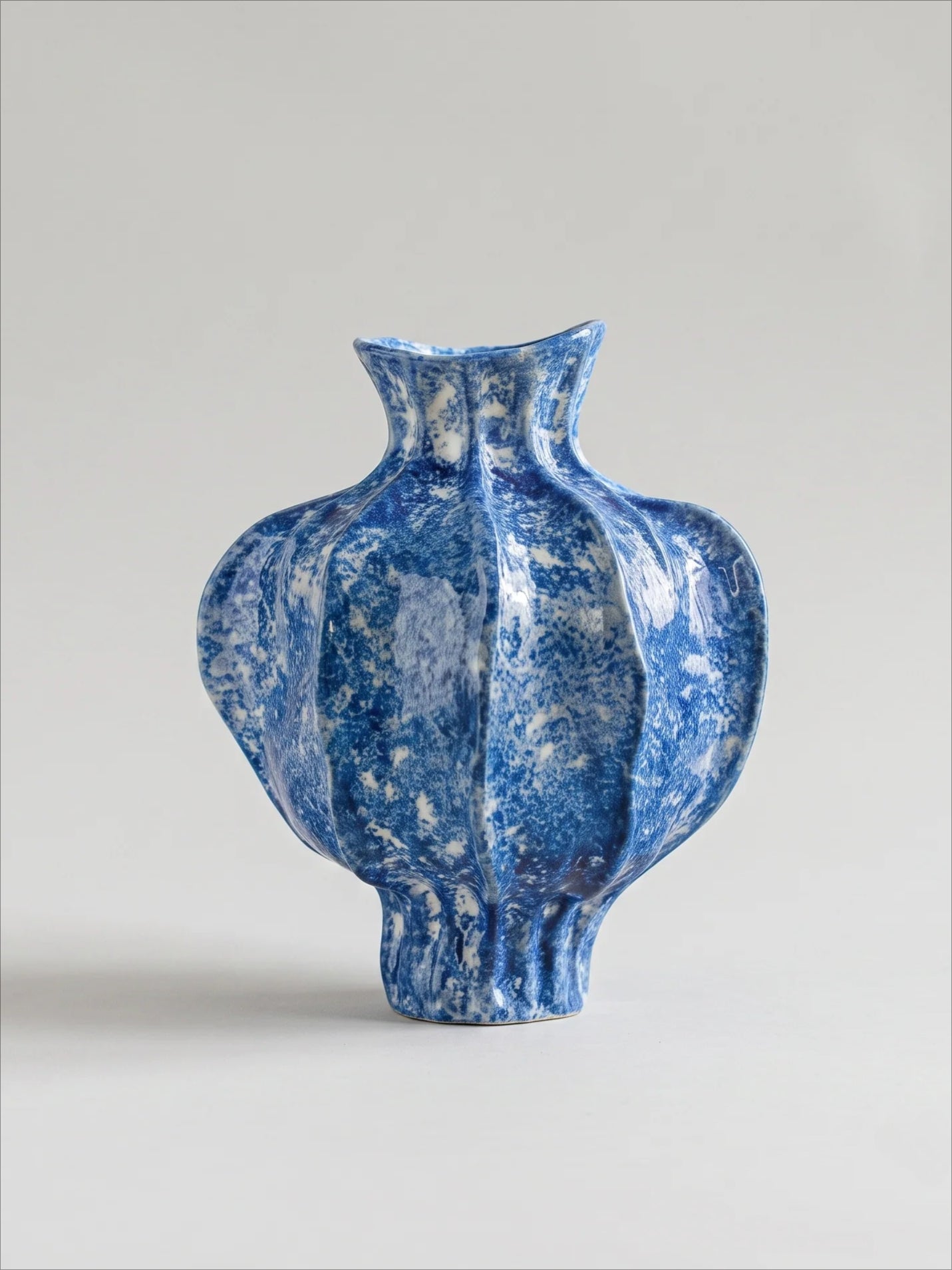 Artisan Sculptural Lapis-Blue Speckled Ceramic Vase