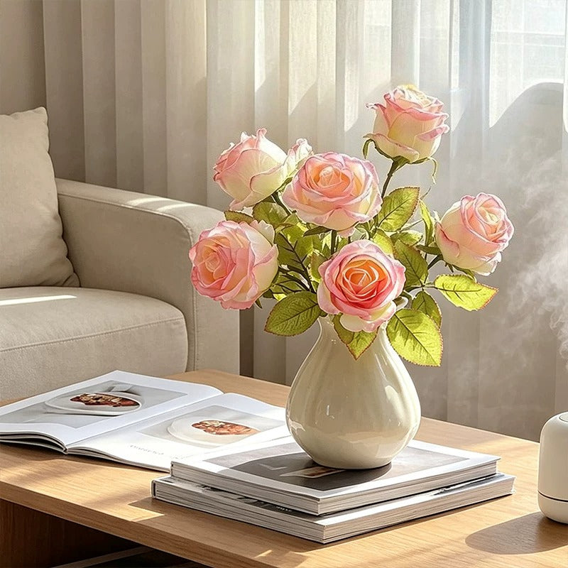 Gallery Style Blooming Velvet Rose Elegant Artificial Floral Arrangement