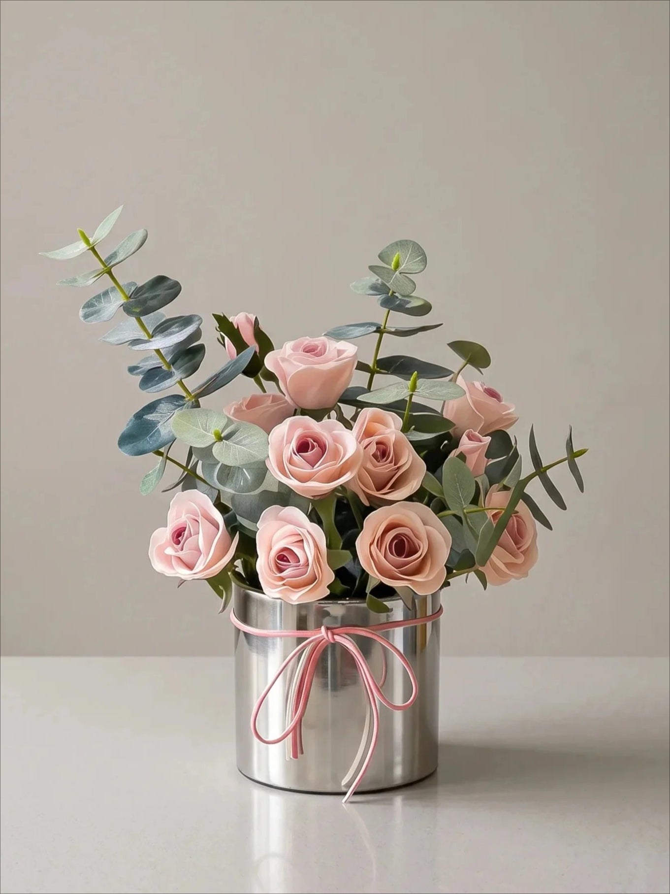 Staubige Rose & Eukalyptus-Hug-Eimer Kunstblumenarrangement