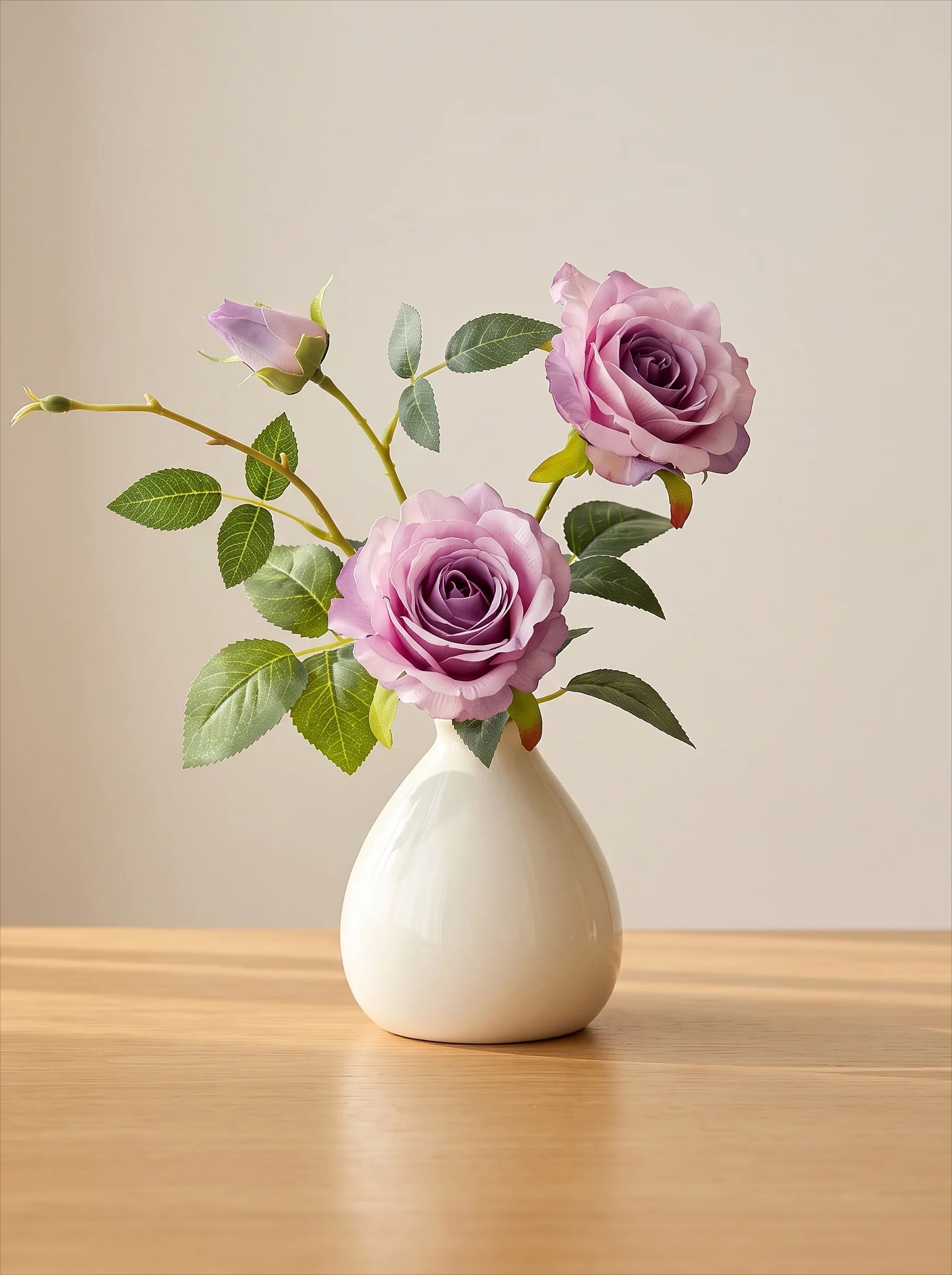Dusty Lavender Rose Faux Floral Arrangement with Vase