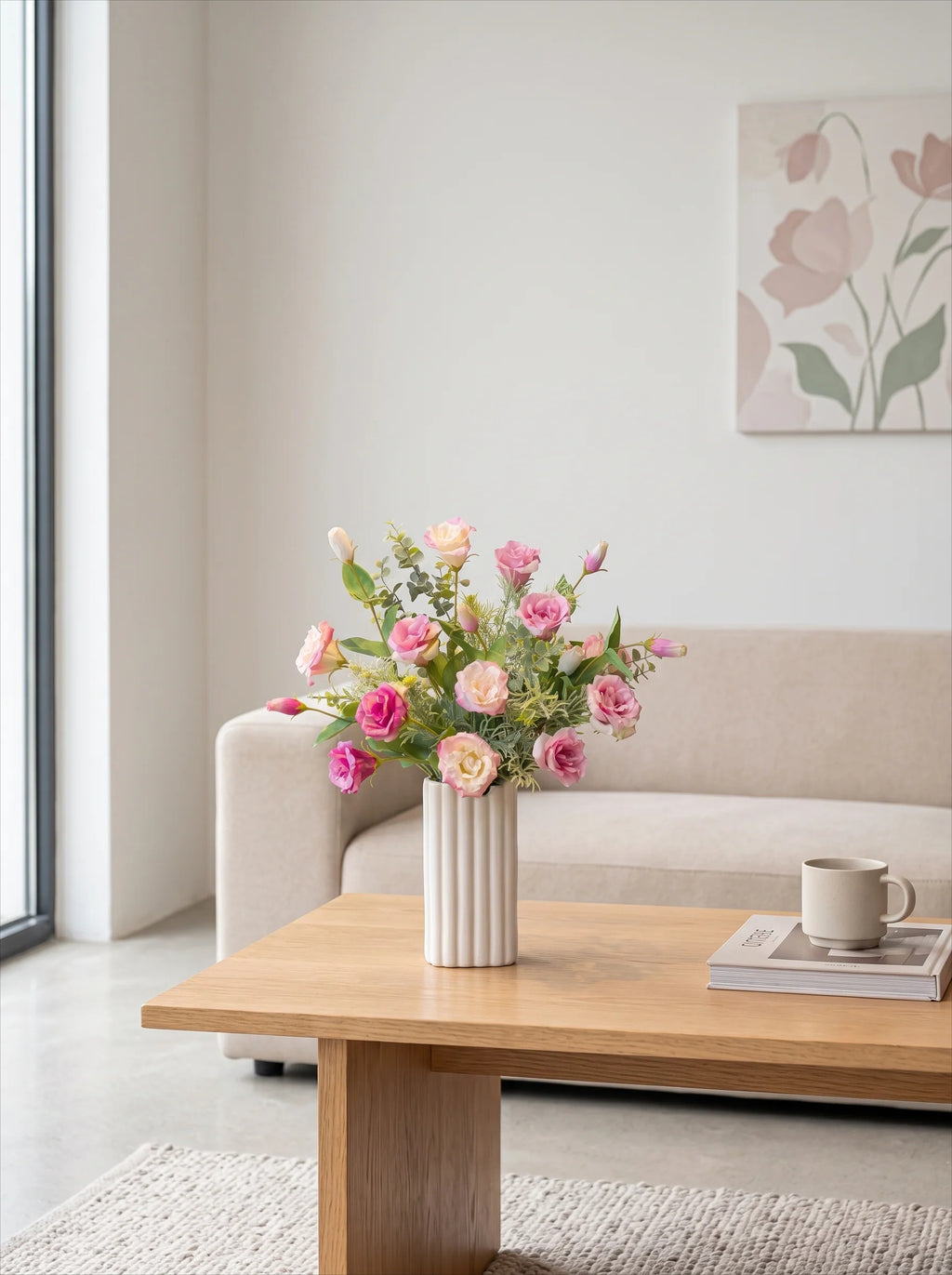 Soft Pink Lisianthus Faux Floral Arrangement