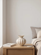 Elegant French Cream Fluted Ceramic Vase